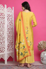 Yellow Muslin Digital Printed Salwar Suit