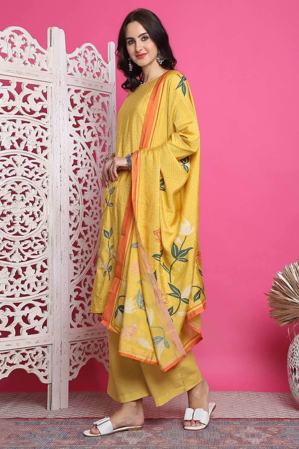 Yellow Muslin Digital Printed Salwar Suit