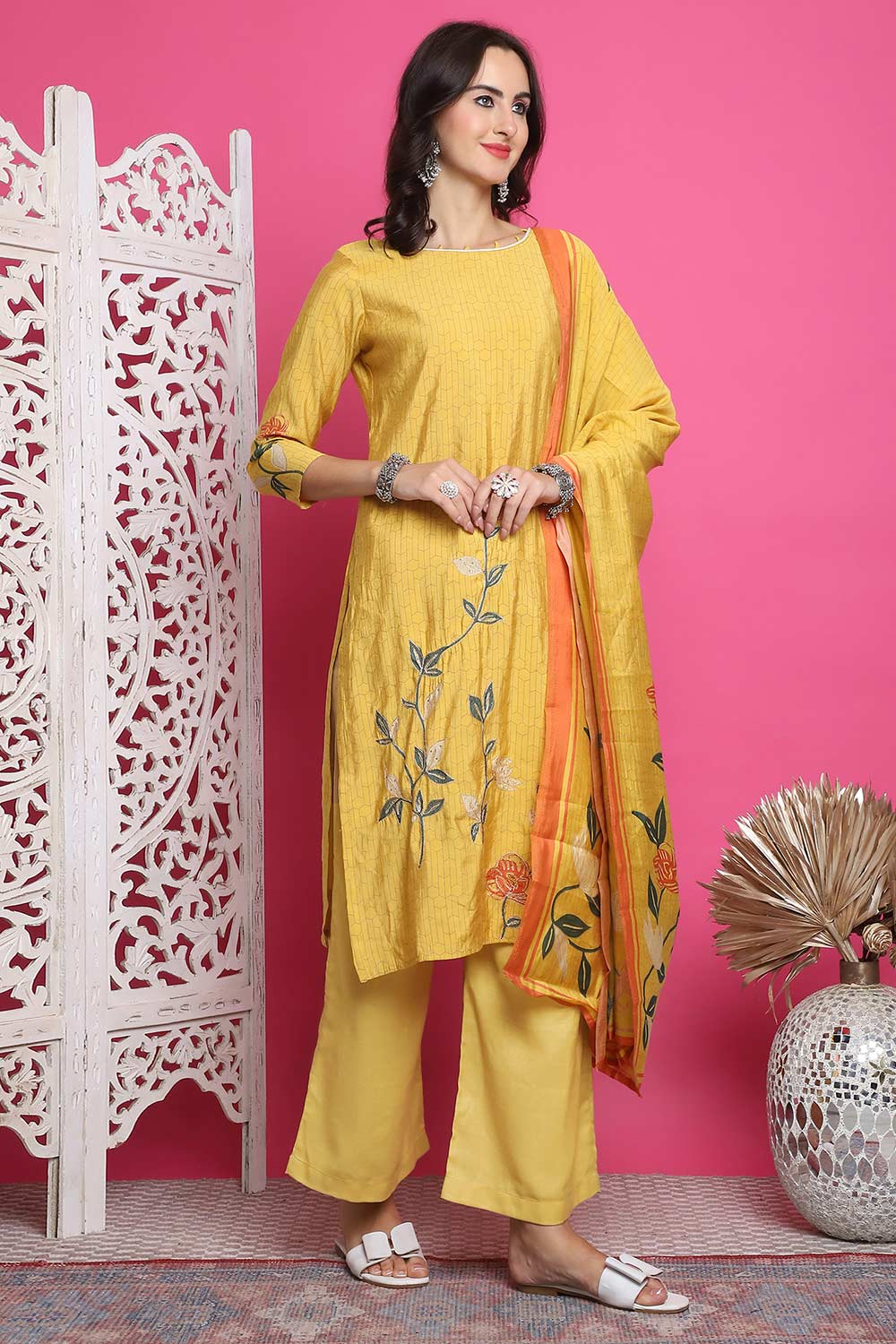 Yellow Muslin Digital Printed Salwar Suit