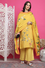 Yellow Muslin Digital Printed Salwar Suit