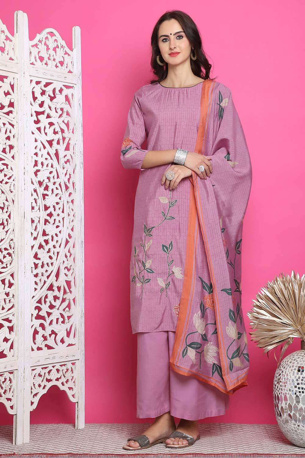 Purple Muslin Digital Printed Salwar Suit