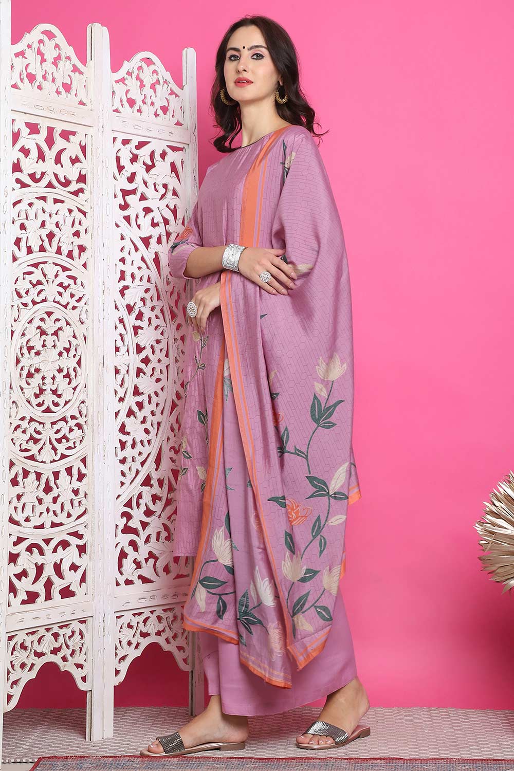 Purple Muslin Digital Printed Salwar Suit