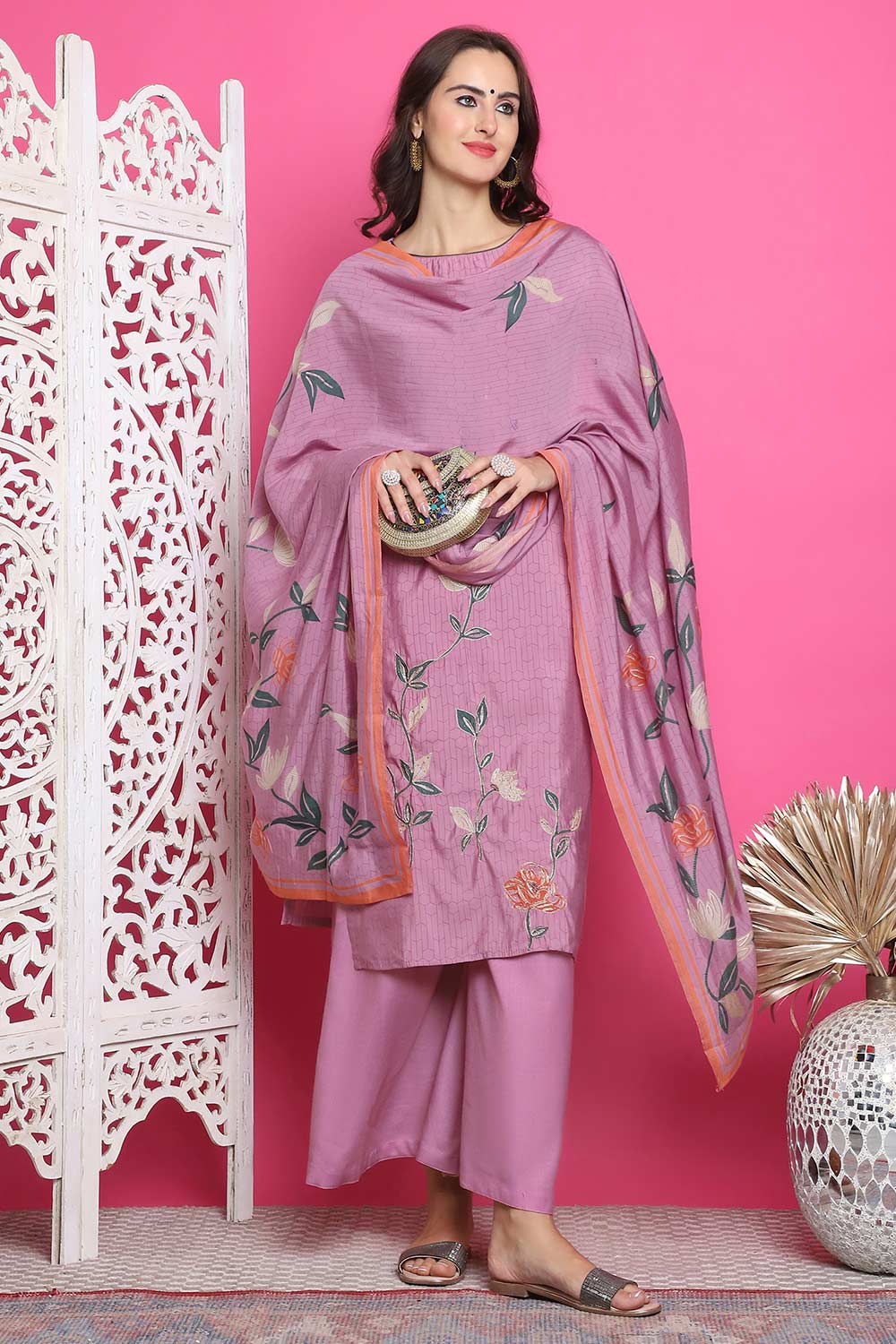 Purple Muslin Digital Printed Salwar Suit