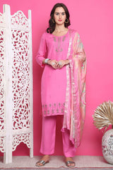 Pink Muslin Embroidered Salwar Suit