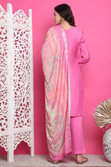 Pink Muslin Embroidered Salwar Suit