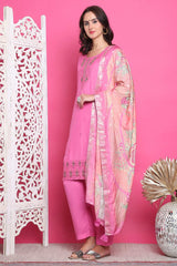 Pink Muslin Embroidered Salwar Suit