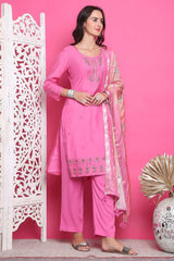 Pink Muslin Embroidered Salwar Suit