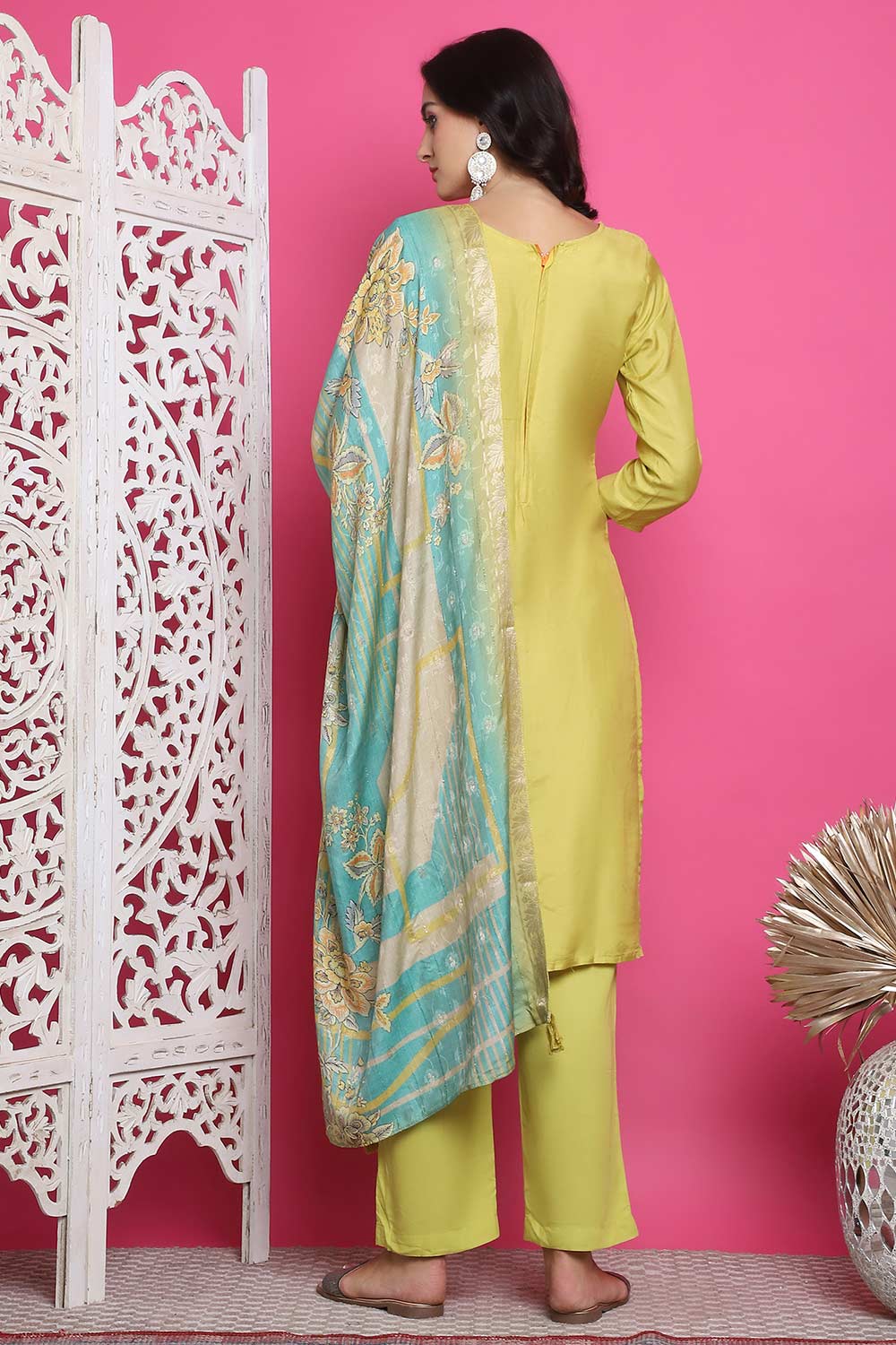 Lemon Yellow Muslin Embroidered Salwar Suit