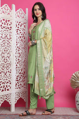 Green Muslin Embroidered Salwar Suit