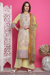 Yellow Satin Digital Printed Salwar Suit