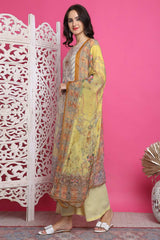 Yellow Satin Digital Printed Salwar Suit