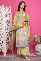 Yellow Satin Digital Printed Salwar Suit