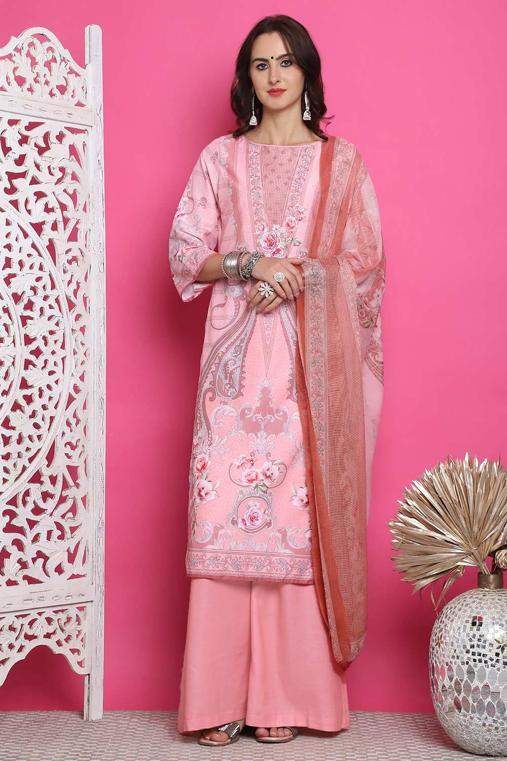 Pink Satin Digital Printed Salwar Suit