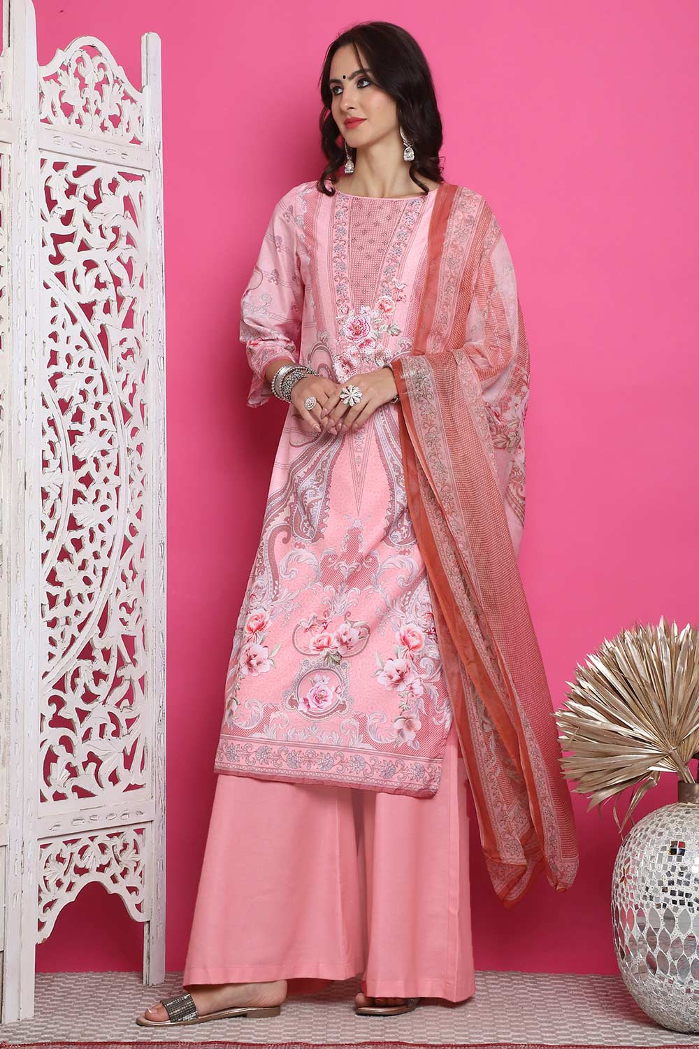 Pink Satin Digital Printed Salwar Suit