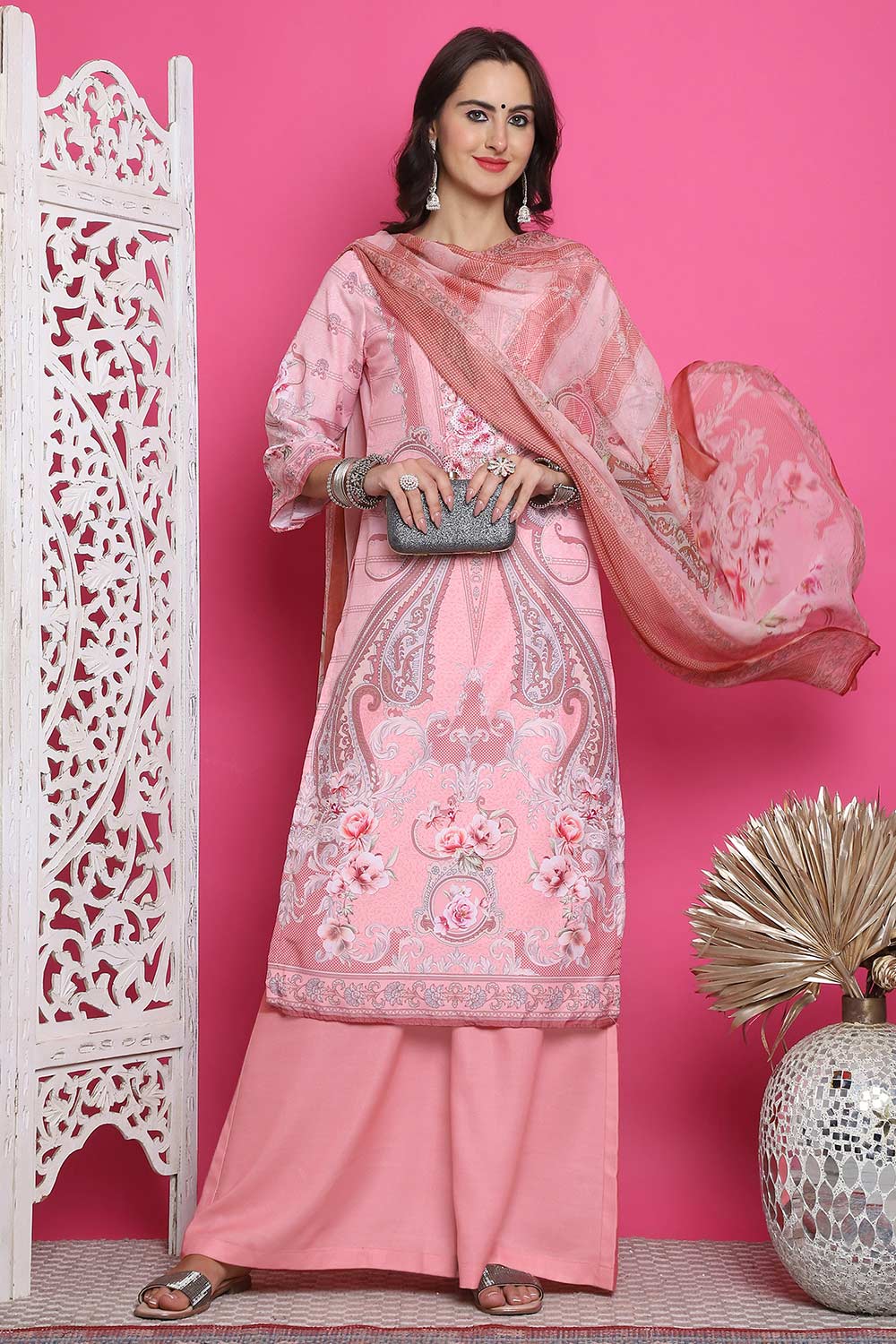 Pink Satin Digital Printed Salwar Suit