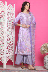 Lavender Satin Digital Printed Salwar Suit