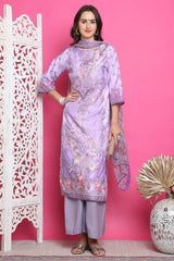 Lavender Satin Digital Printed Salwar Suit