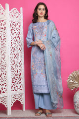 Grey Satin Digital Printed Salwar Suit