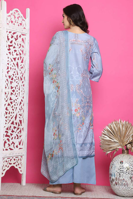 Grey Satin Digital Printed Salwar Suit