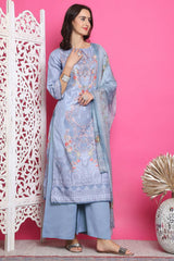 Grey Satin Digital Printed Salwar Suit