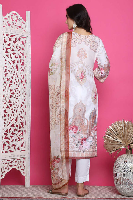 Cream Satin Digital Printed Salwar Suit
