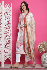 Cream Satin Digital Printed Salwar Suit