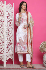 Cream Satin Digital Printed Salwar Suit