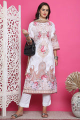 Cream Satin Digital Printed Salwar Suit