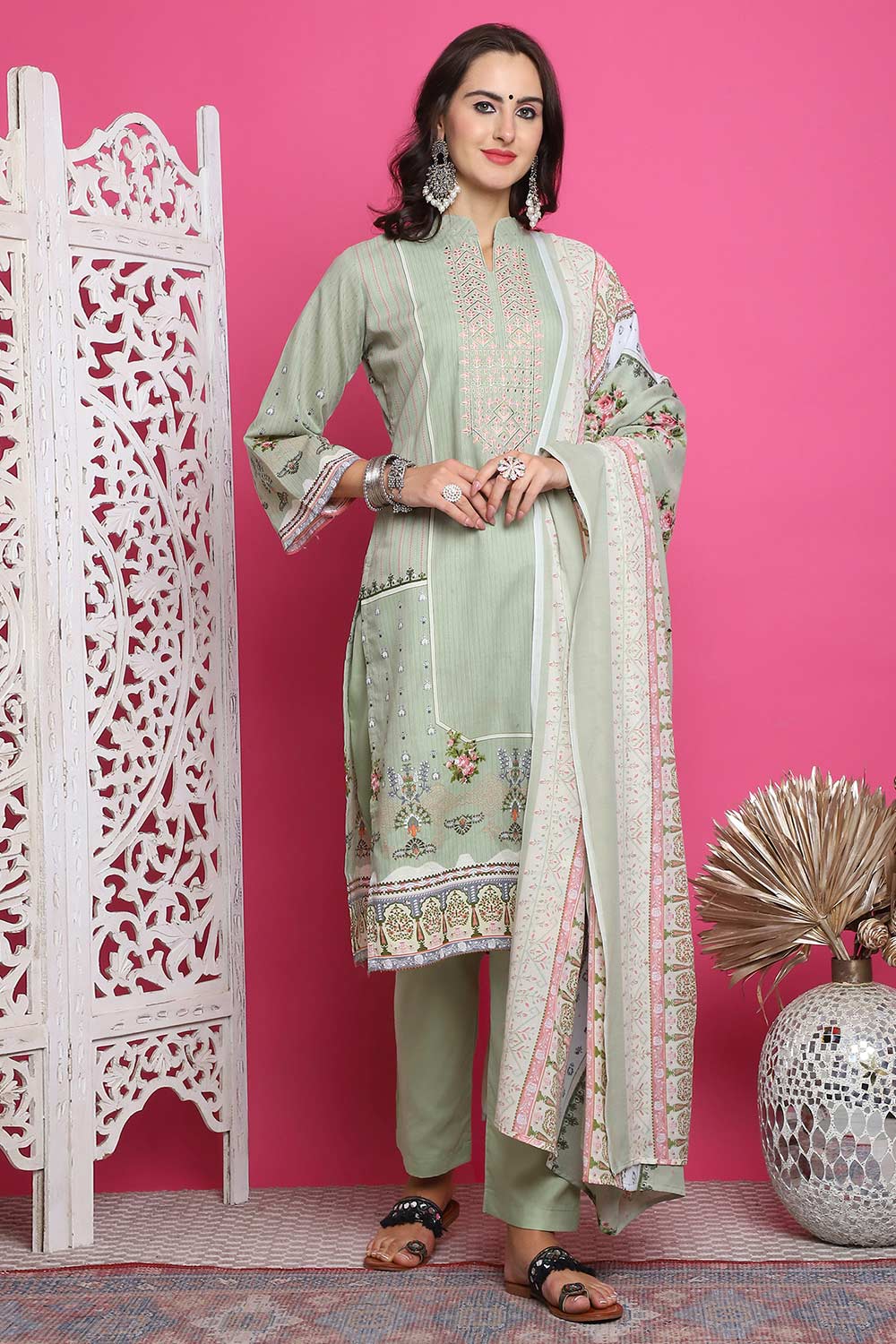 Green Cotton Digital Printed Salwar Suit