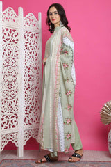 Green Cotton Digital Printed Salwar Suit