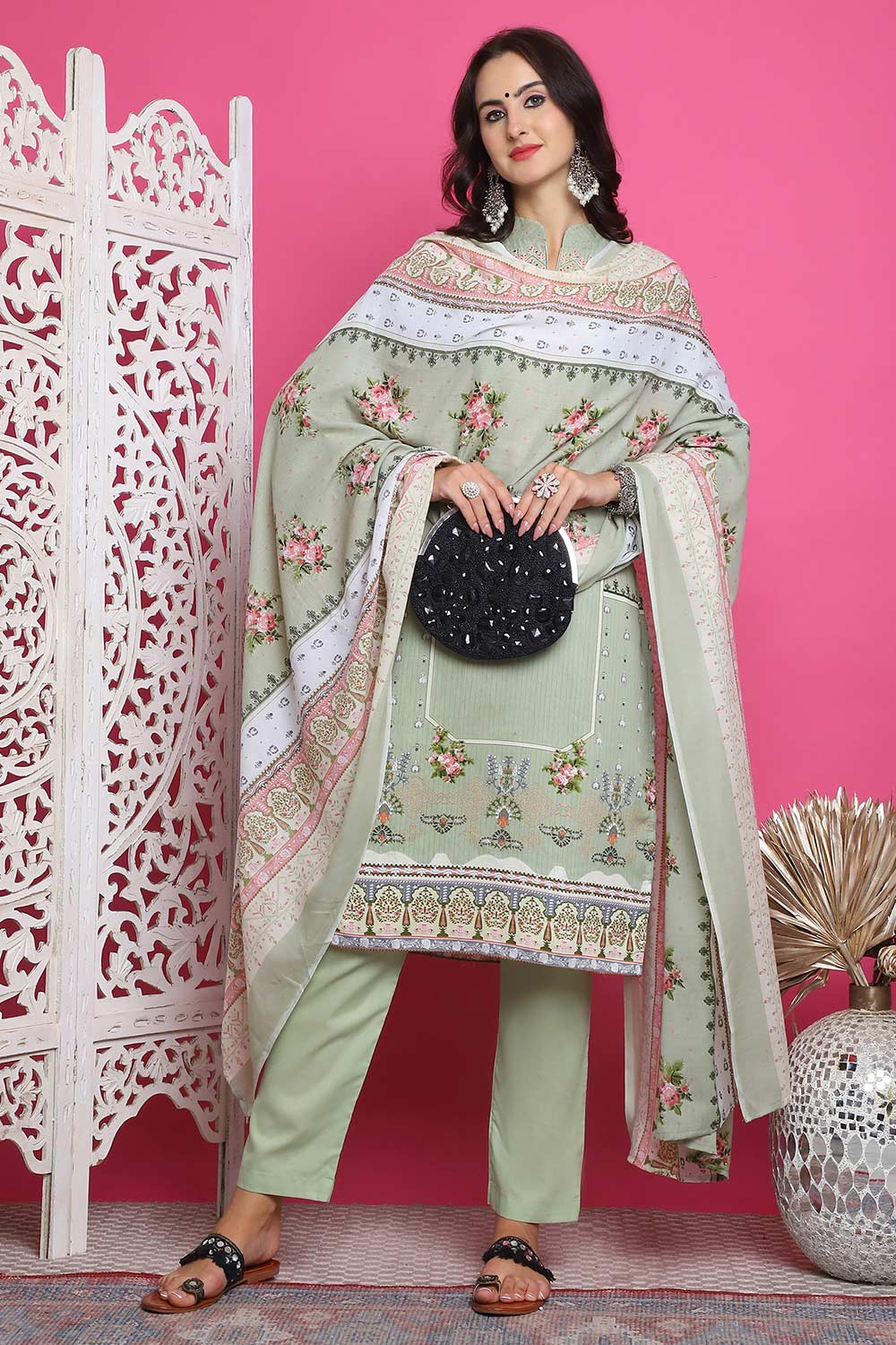 Green Cotton Digital Printed Salwar Suit