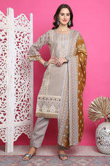 Grey Cotton Digital Printed Salwar Suit