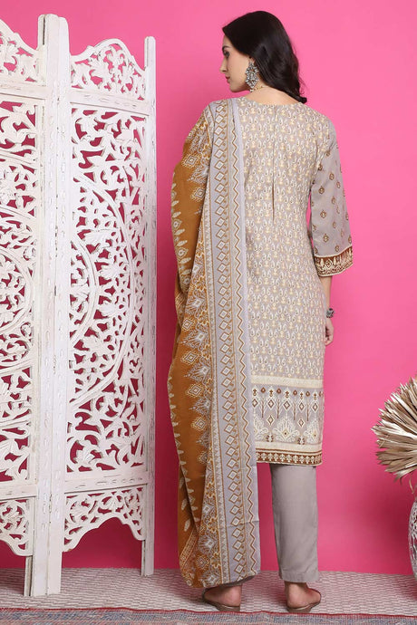Grey Cotton Digital Printed Salwar Suit