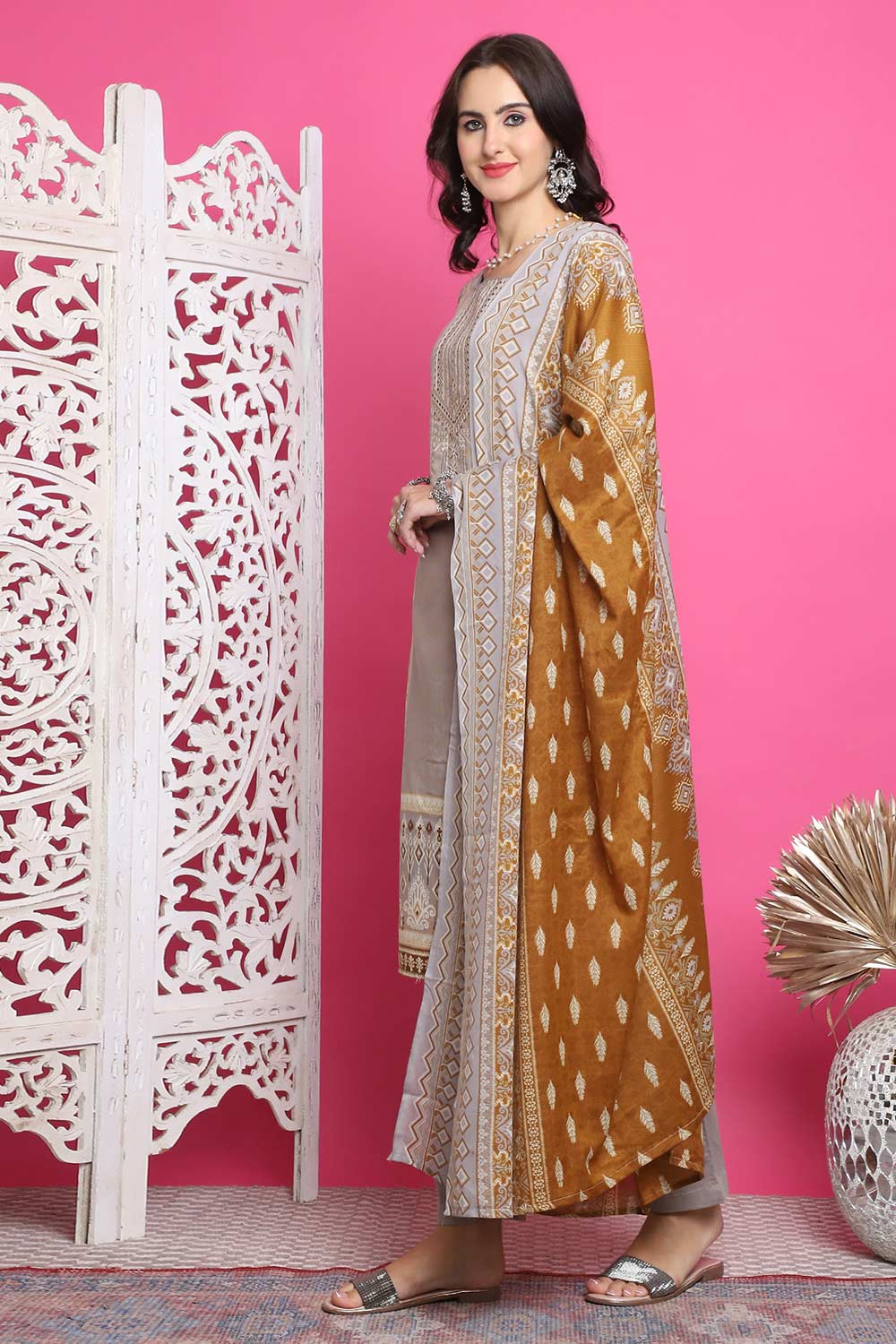 Grey Cotton Digital Printed Salwar Suit