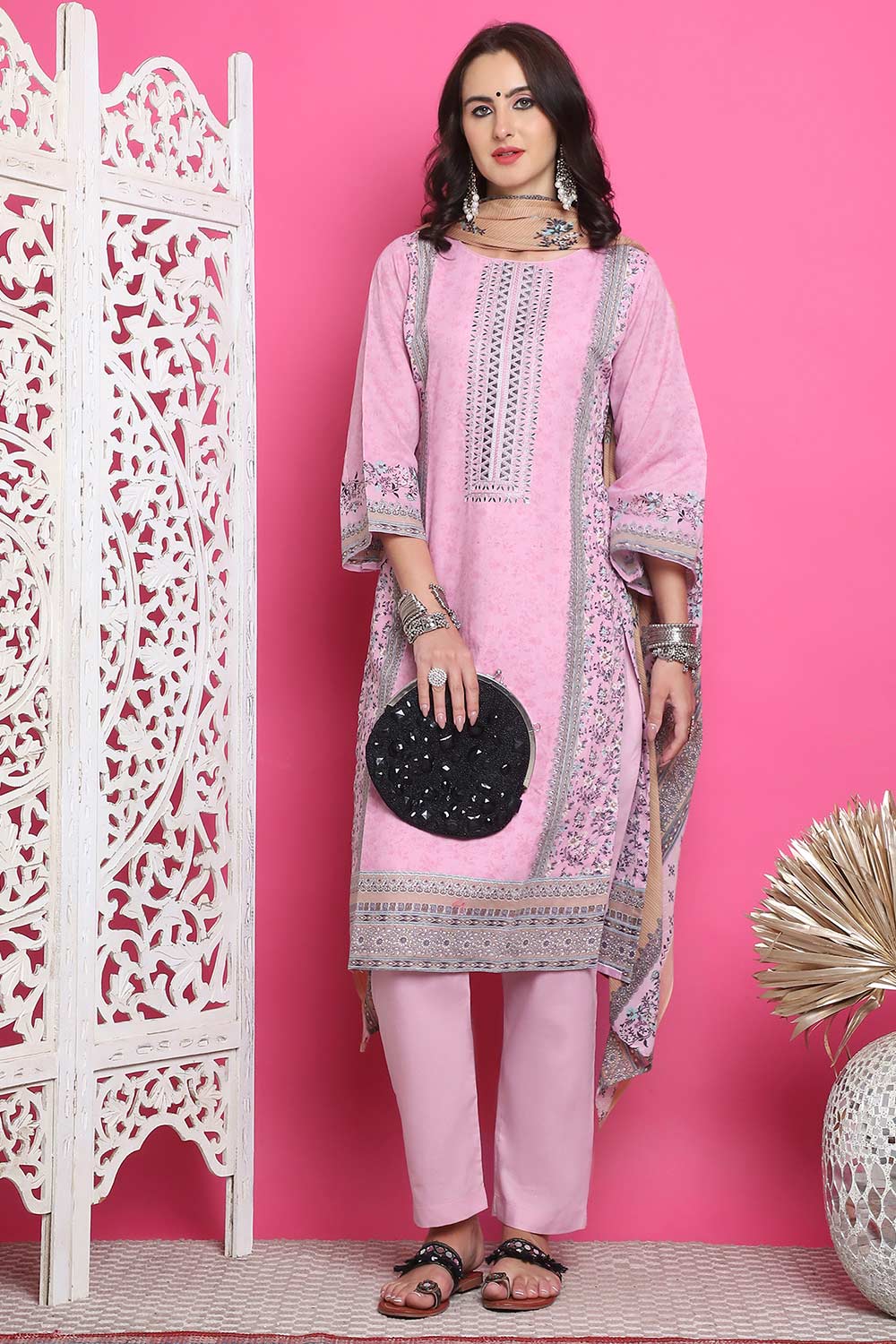 Pink Cotton Digital Printed Salwar Suit