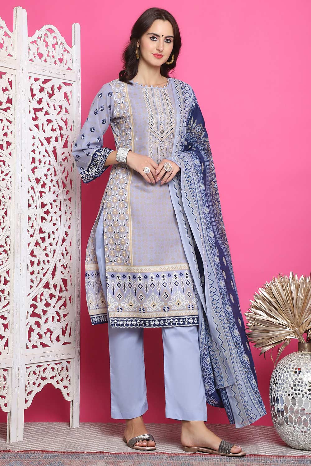 Sky Blue Cotton Digital Printed Salwar Suit