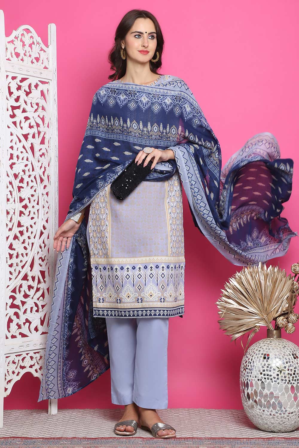 Sky Blue Cotton Digital Printed Salwar Suit