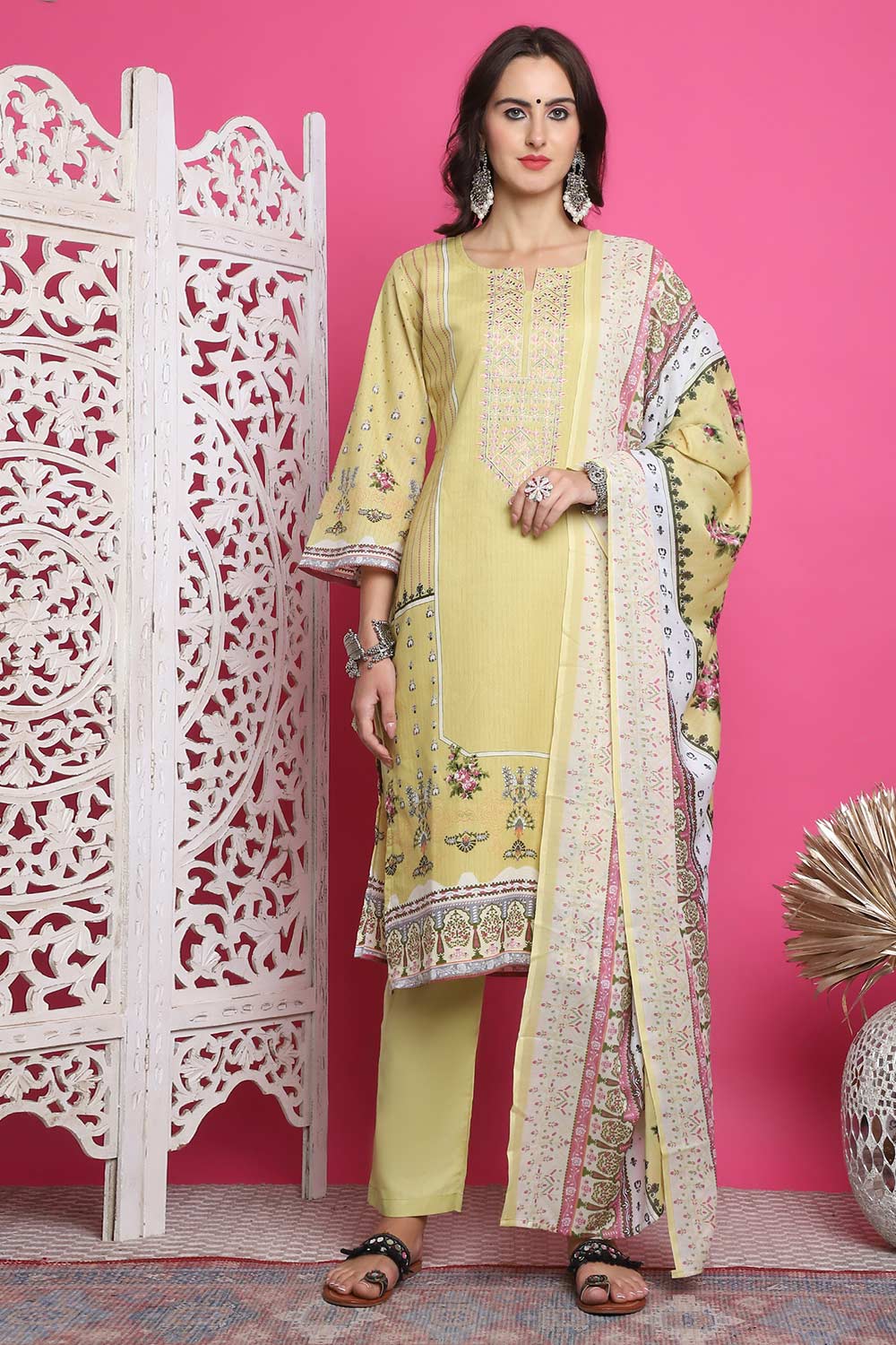 Lemon Yellow Cotton Digital Printed Salwar Suit