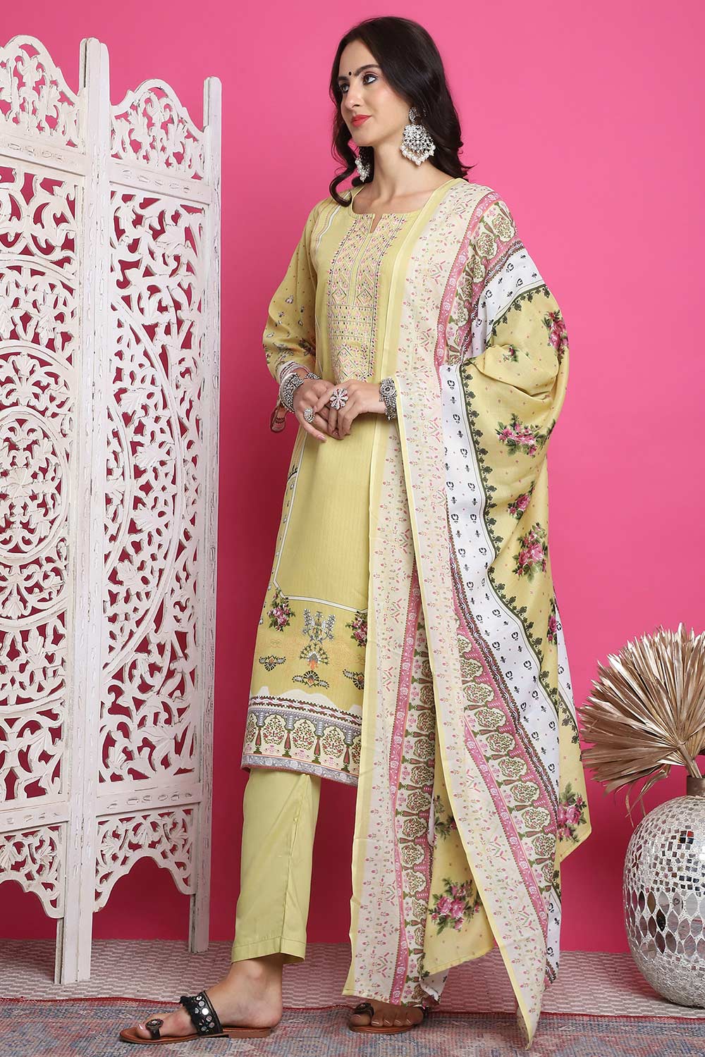 Lemon Yellow Cotton Digital Printed Salwar Suit