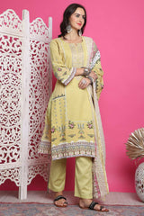 Lemon Yellow Cotton Digital Printed Salwar Suit