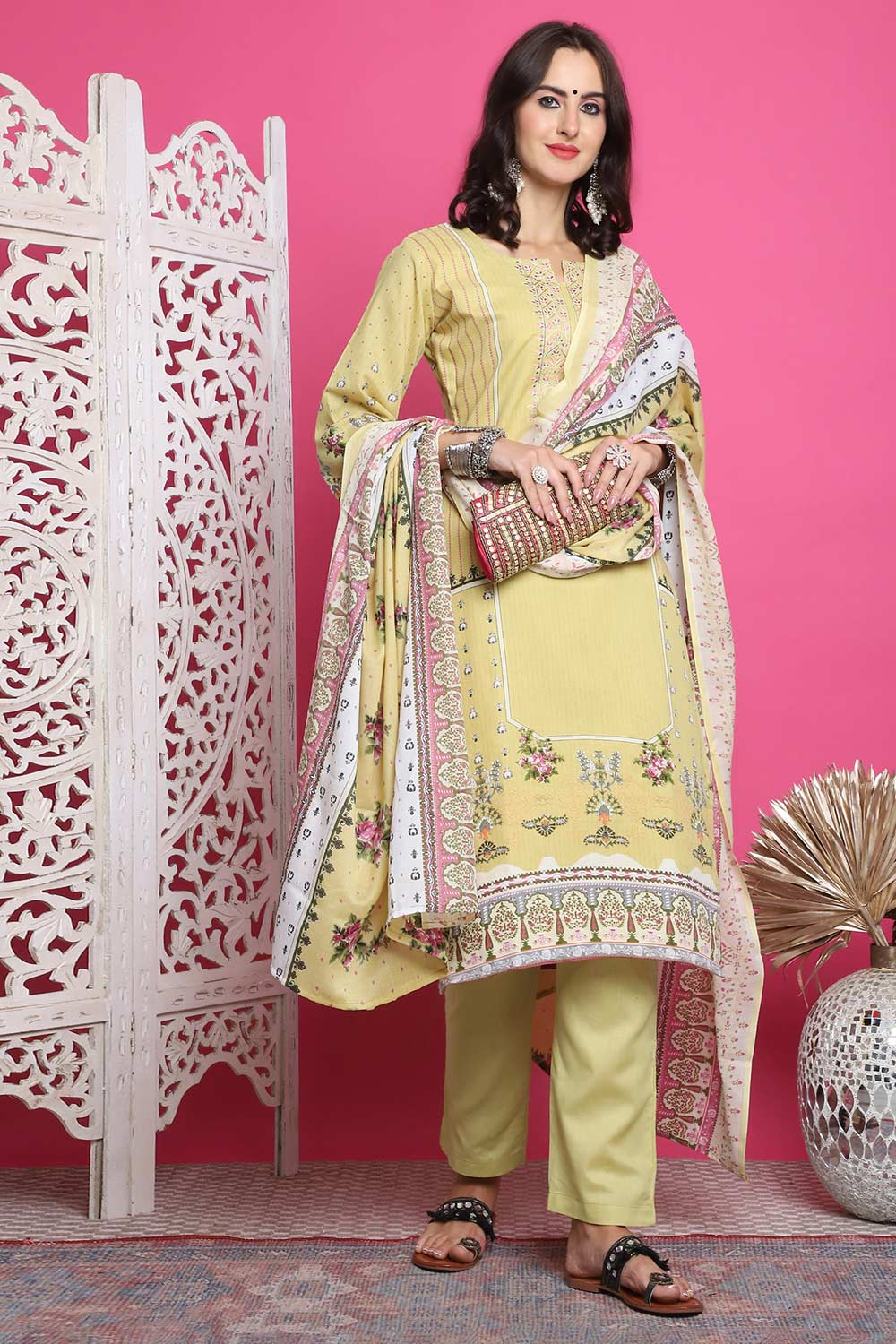 Lemon Yellow Cotton Digital Printed Salwar Suit