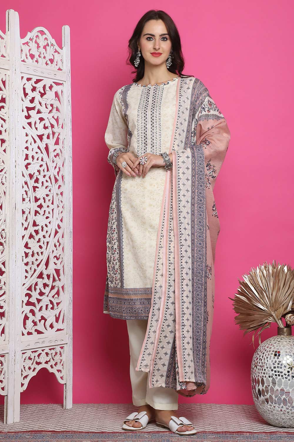 Cream Cotton Digital Printed Salwar Suit