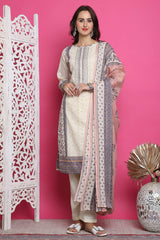 Cream Cotton Digital Printed Salwar Suit