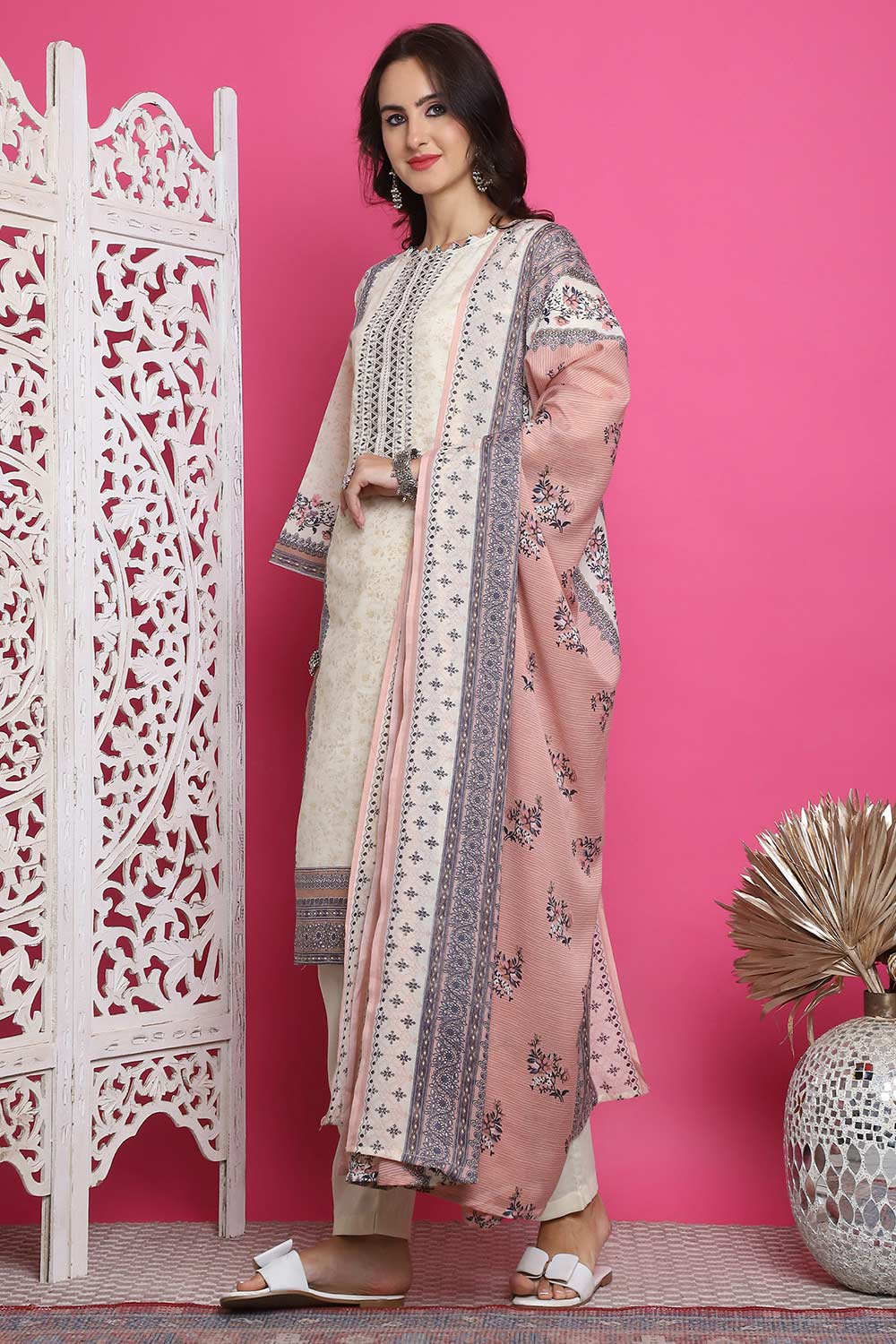 Cream Cotton Digital Printed Salwar Suit