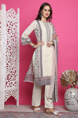 Cream Cotton Digital Printed Salwar Suit