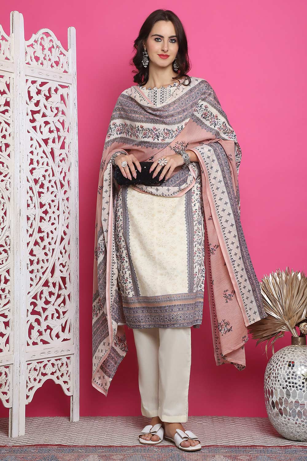 Cream Cotton Digital Printed Salwar Suit