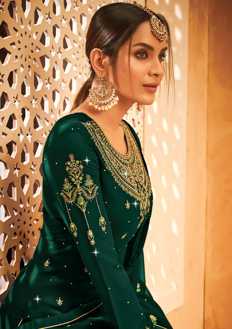 Women's Dark Green Color Georgette Thread Trendy Salwar Kameez