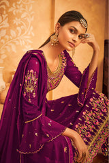 Women's Magenta Color Georgette Thread Trendy Salwar Kameez