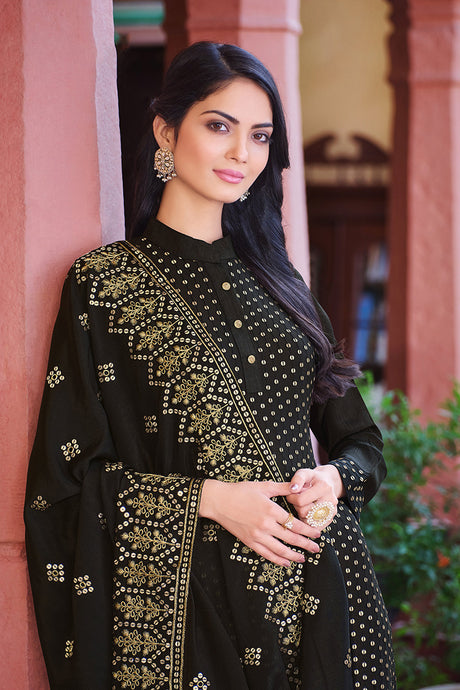 Women's Black Color Trendy Georgette Sequence Suit