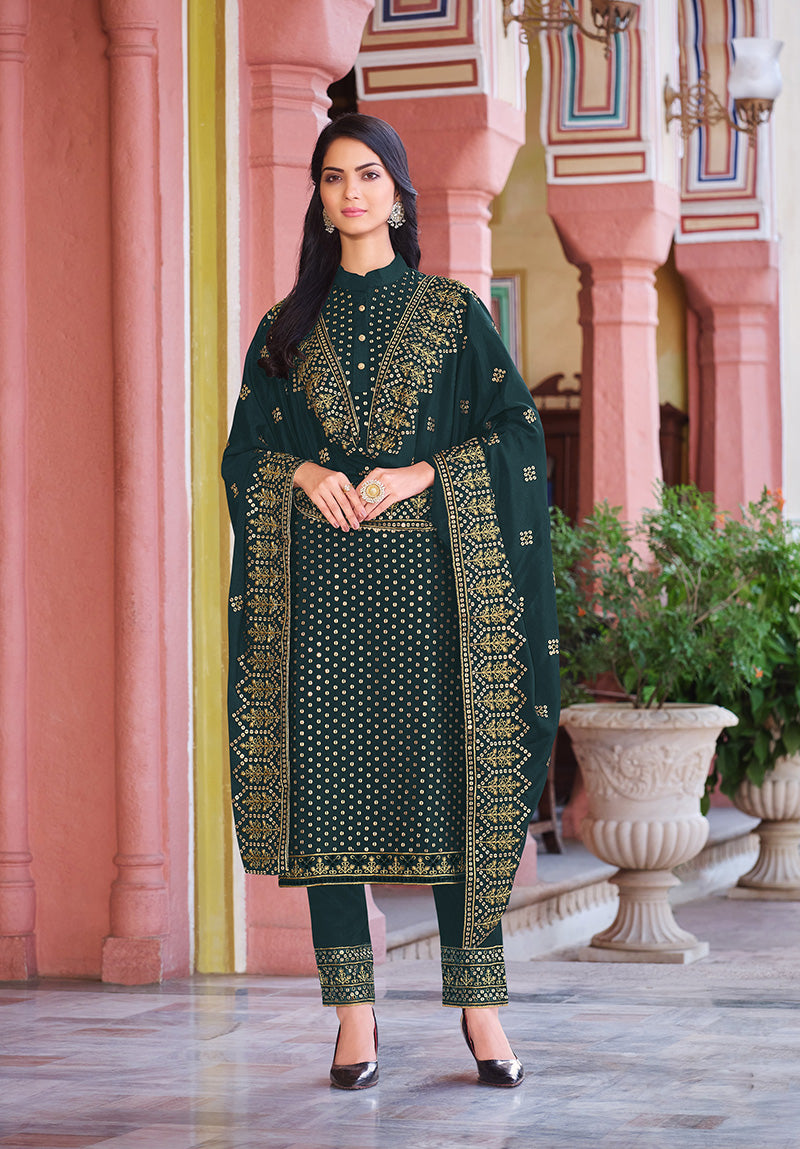 Women's Dark Green Color Trendy Georgette Sequince Salwar Suit